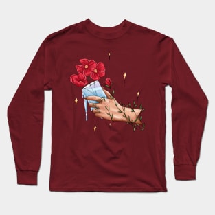 Aesthetic hand and red flowers Long Sleeve T-Shirt
